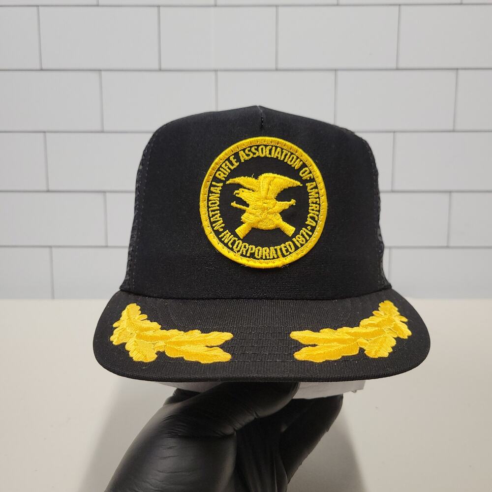 Vintage NRA Scrambled Eggs Trucker Hat USA Made Black Gold Snapback Cap